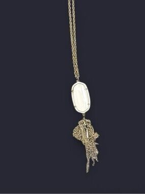 Kendra Scott Gold Necklace with Cream Oval Stone and Tassel